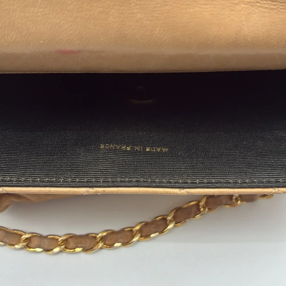CHANEL HALF MOON BIEGE DOUBLE FLAP QUILTED CC GOLD HW LAMBSKIN SHOULDER BAG